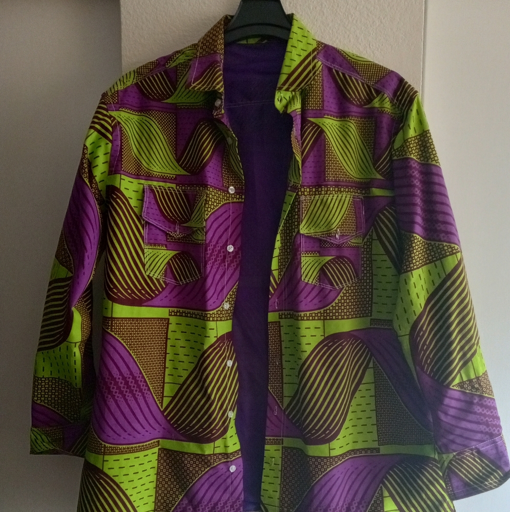 Vibrant Green and Purple Men's Shirt